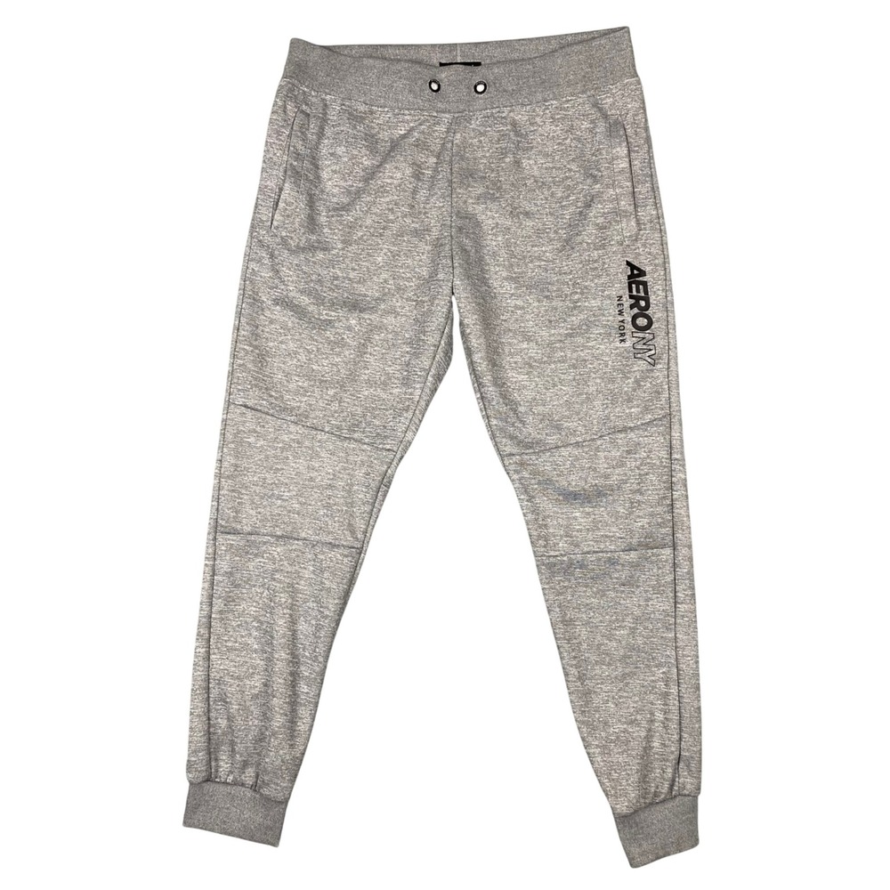 Aeropostale Aero NY Heathered Gray Tech Fleece Jogger Pants Mens Large Gray